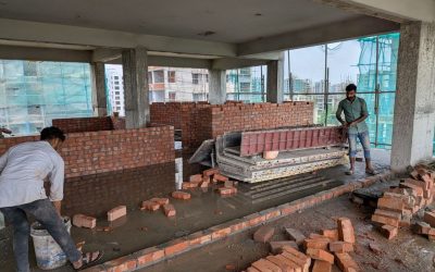Brick works going on in level-6 of Nipobon Nakshatra project at Sector-16, Road-502D, Plor-008, Jolshiri